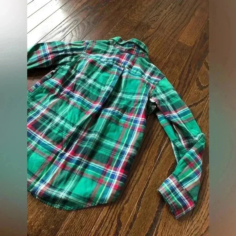 Ralph Lauren Boys 5 Green Plaid Oxford Cotton Button-Up Shirt - VGUC! - Picture 9 of 10